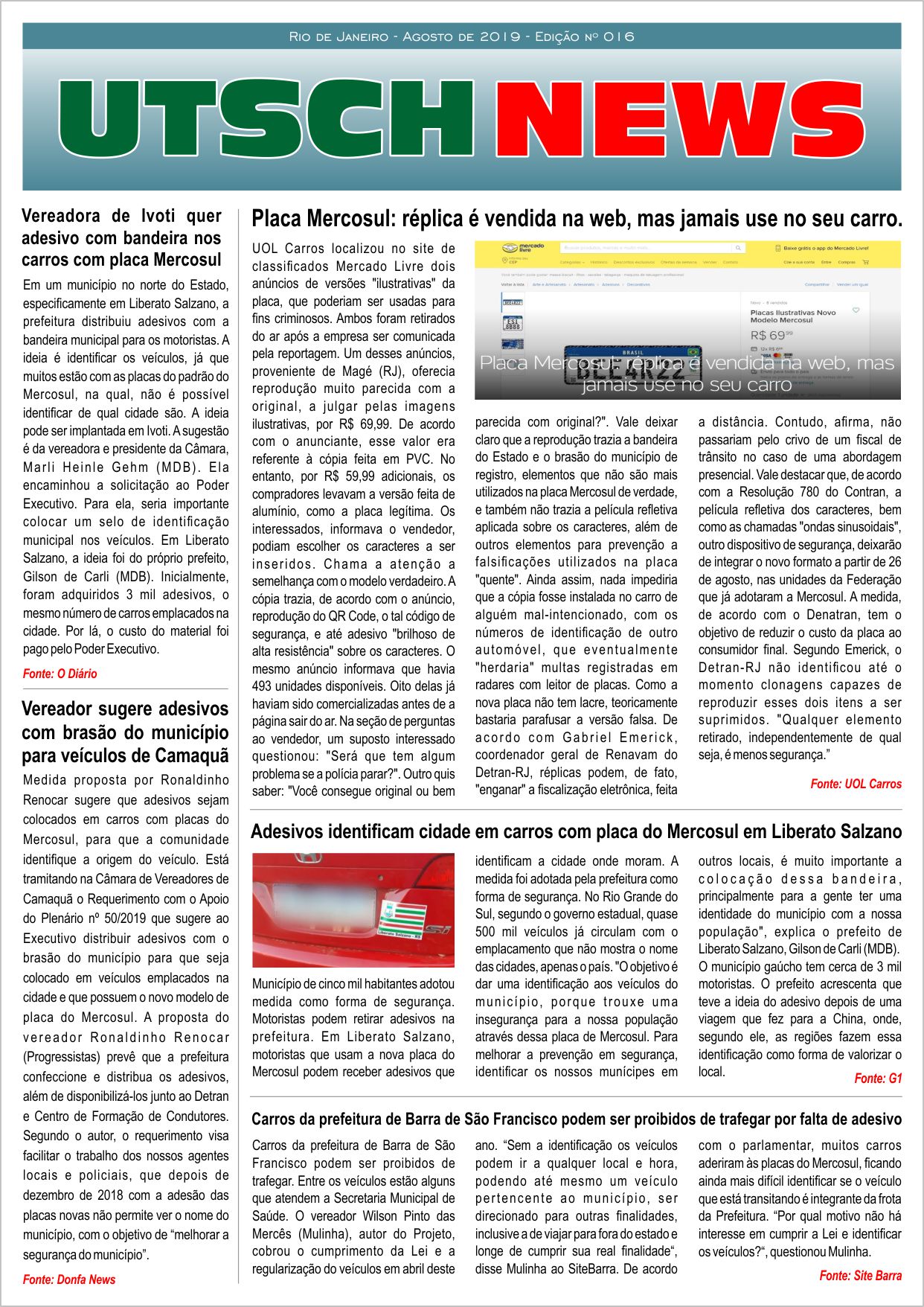 Jornal UTSCH BRASIL - edição 016 - Agosto_2019